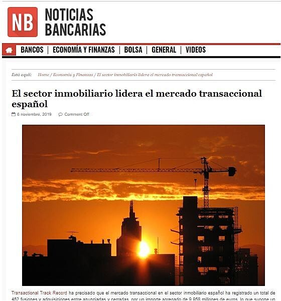 El sector inmobiliario lidera el mercado transaccional espaol